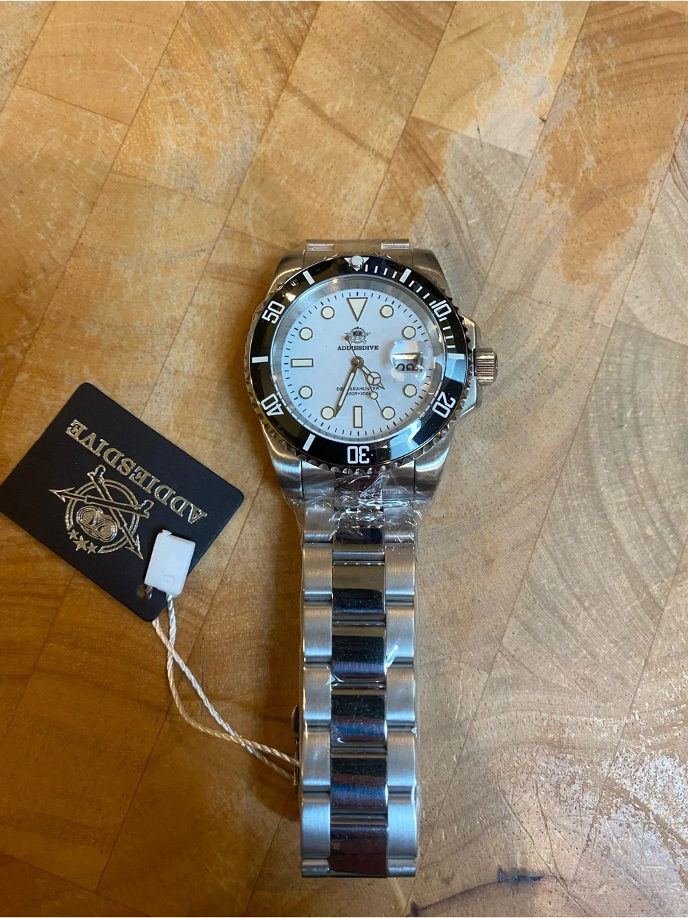 New ADDIESDIVE Stainless Steel Dive Watch - White Dial, Black Bezel